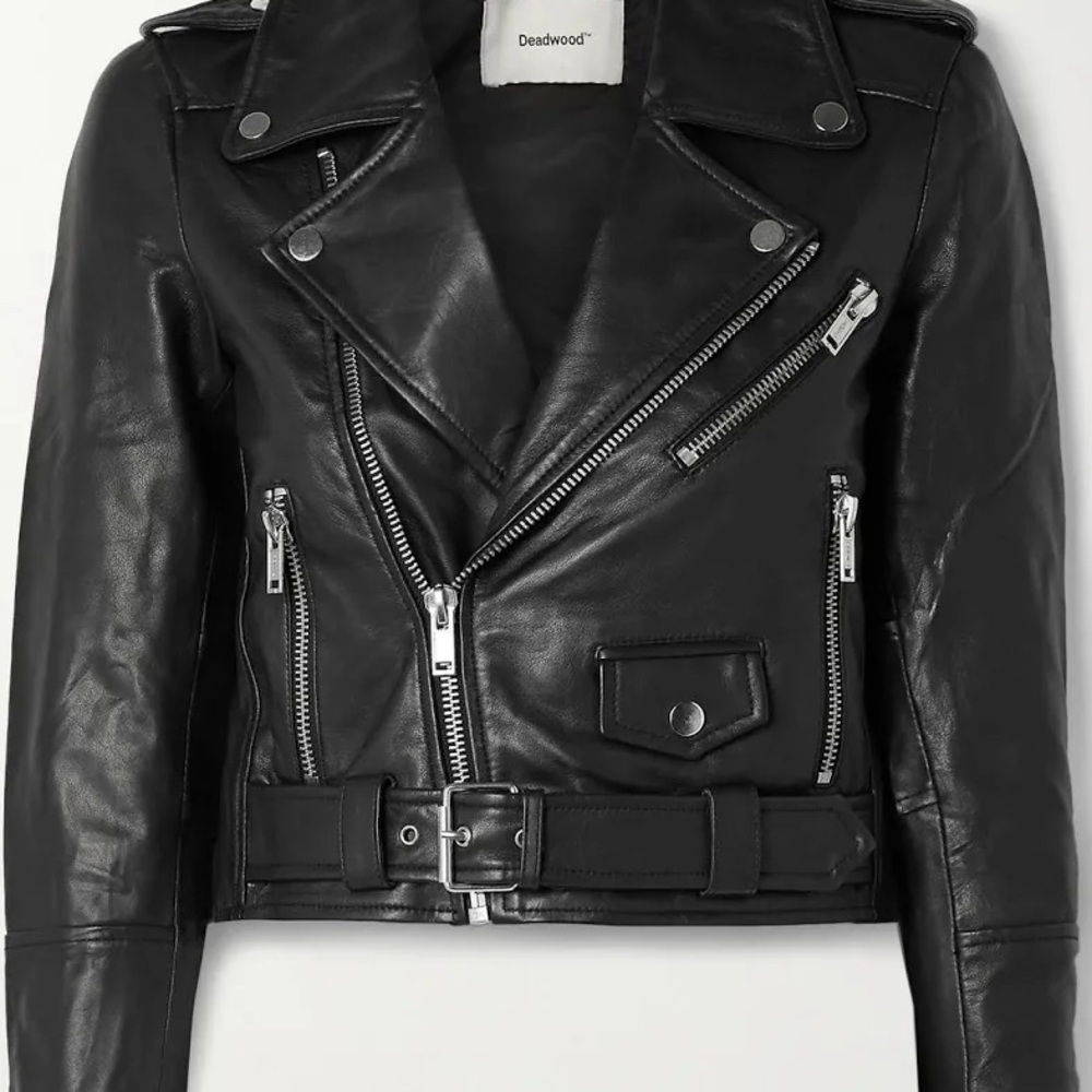 Deadwood Women's Cropped Black Faux Leather Biker Jacket